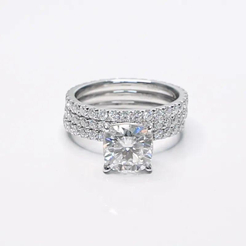 1CT Cushion Cut Moissanite Wedding Ring with Two Stacking Band - JBR Jeweler