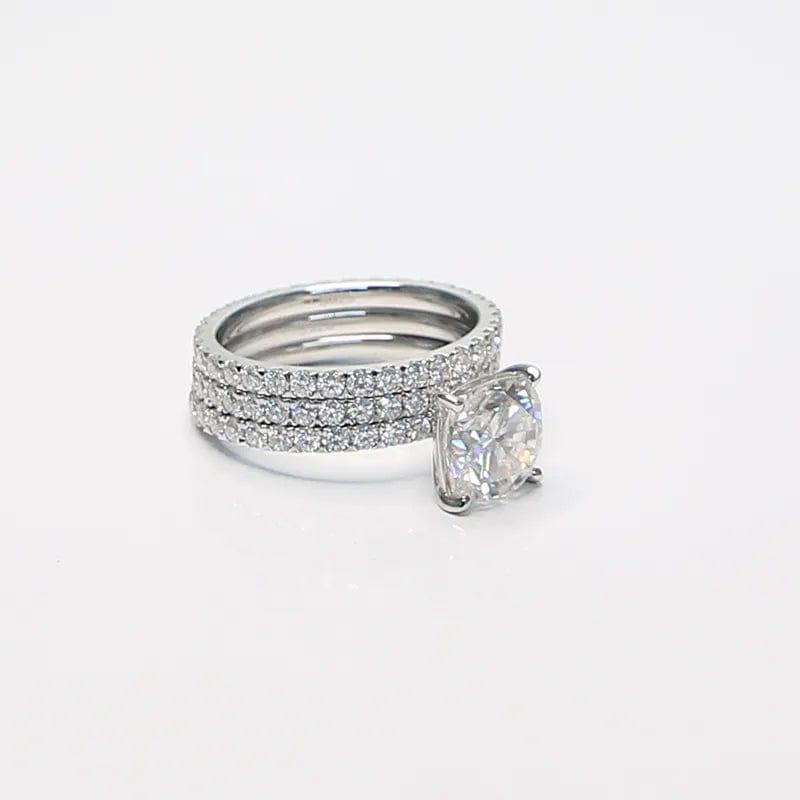 1CT Cushion Cut Moissanite Wedding Ring with Two Stacking Band - JBR Jeweler