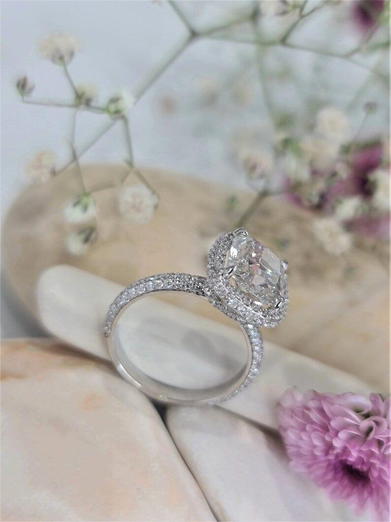 1CT Elongated Cushion Cut Halo Lab-Grown Diamond Engagement Ring - JBR Jeweler