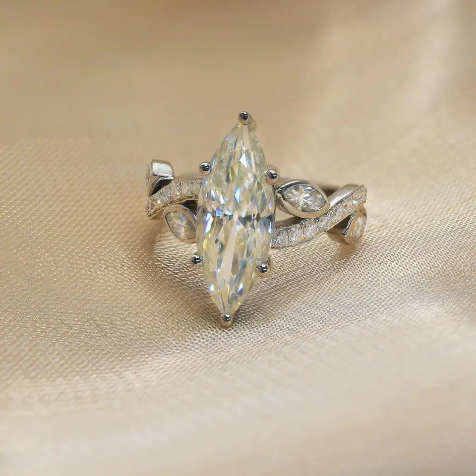 1CT Marquise Cut Leaf Design Moissanite Engagement Ring - JBR Jeweler