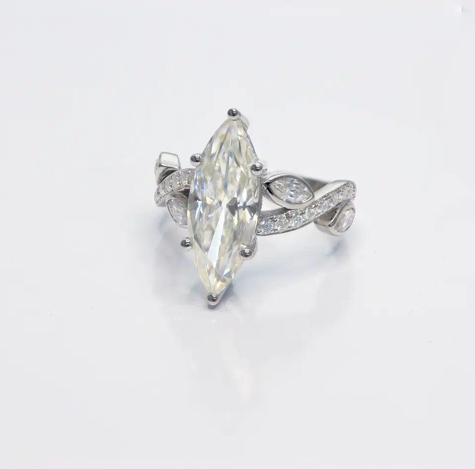 1CT Marquise Cut Leaf Design Moissanite Engagement Ring - JBR Jeweler