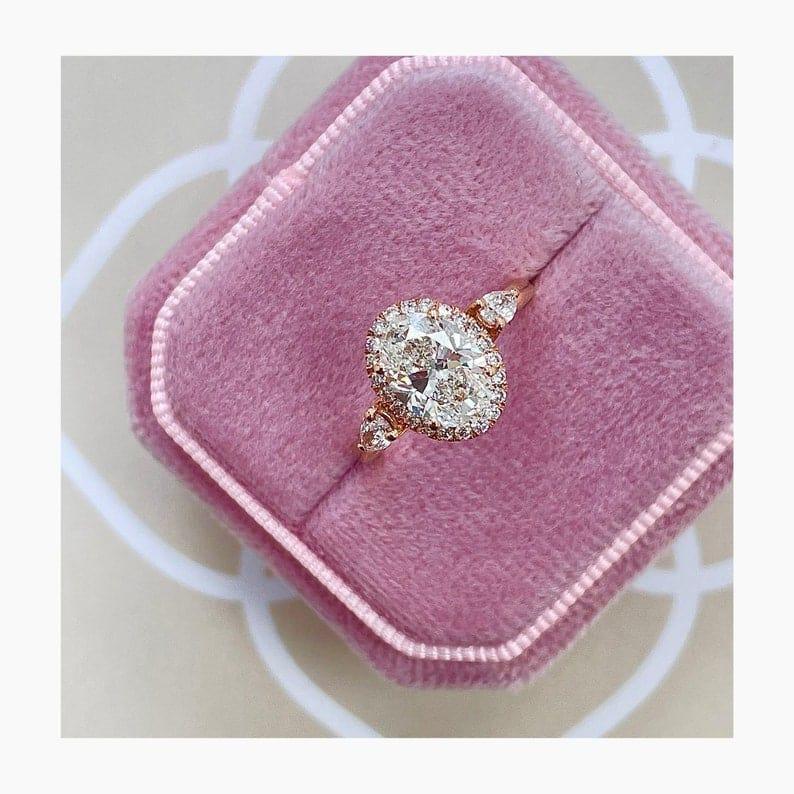 1Ct Oval Cut Lab Grown Diamond Halo Side Stone Engagement Ring - JBR Jeweler