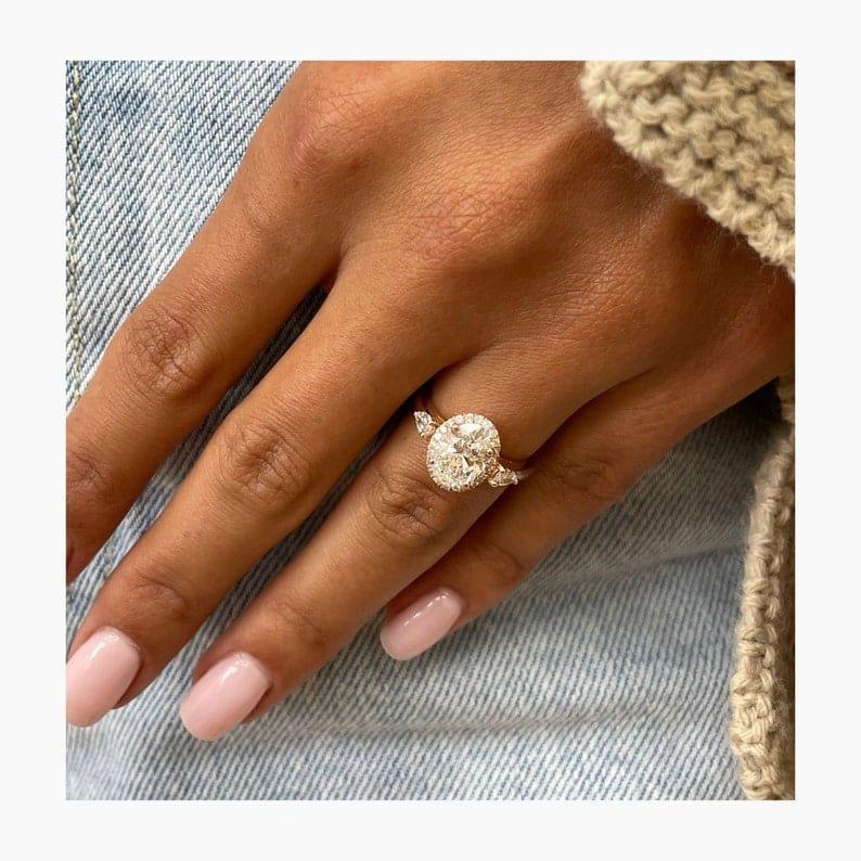 1Ct Oval Cut Lab Grown Diamond Halo Side Stone Engagement Ring - JBR Jeweler