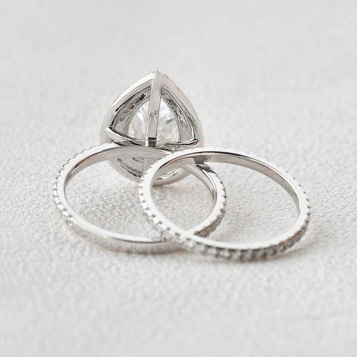 1CT Pear Cut Lab-Grown Diamond Double Halo Bridal Set Ring (2Pcs) - JBR Jeweler