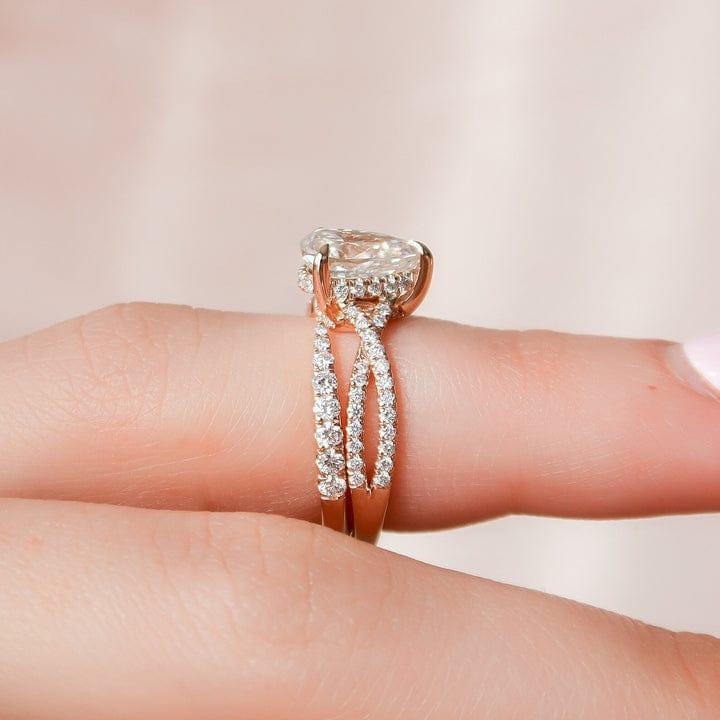 1CT Pear Cut Lab-Grown Diamond Twisted Bridal Set with Open Stack Ring(2Pcs) - JBR Jeweler