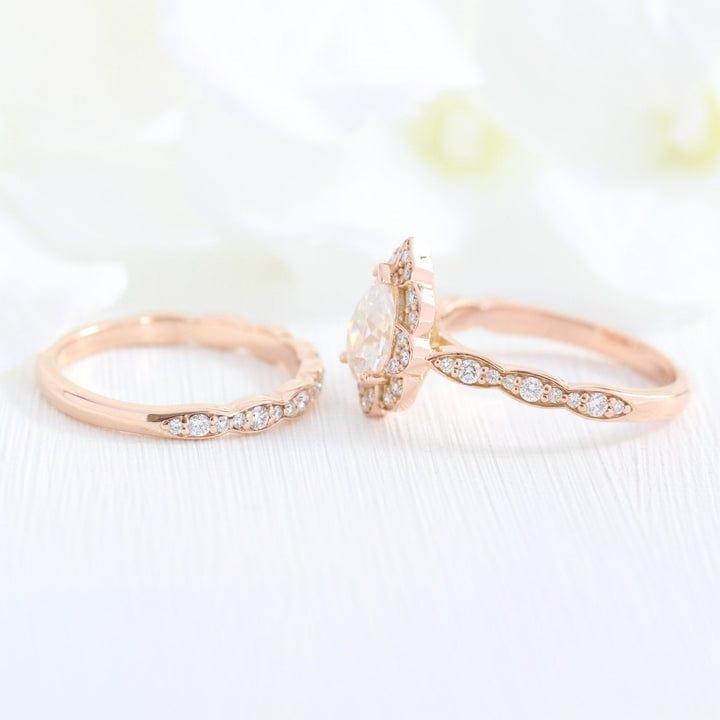 1CT Pear Cut Lab-Grown Diamond Vintage Inspired Halo Bridal Set Ring (2Pcs) - JBR Jeweler
