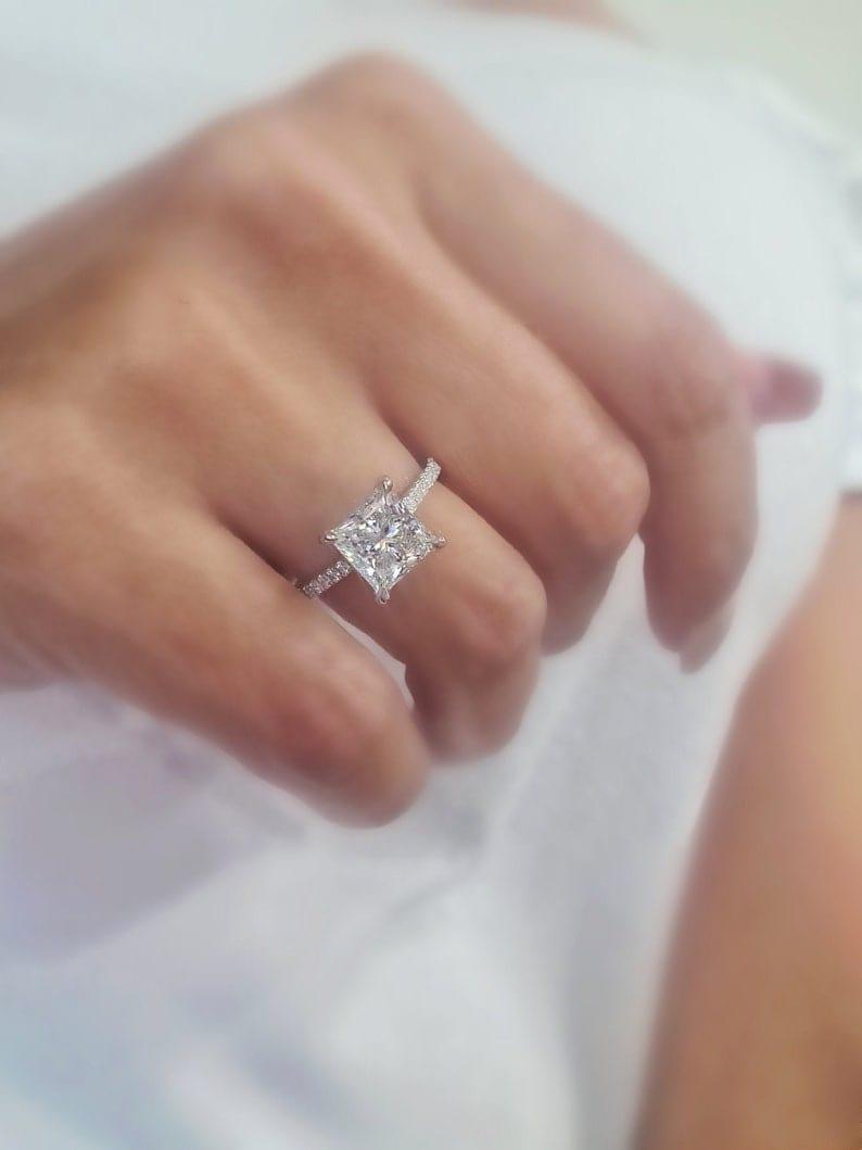 1CT Princess Cut Lab-Grown Diamond Solitaire Halo Engagement Ring - JBR Jeweler