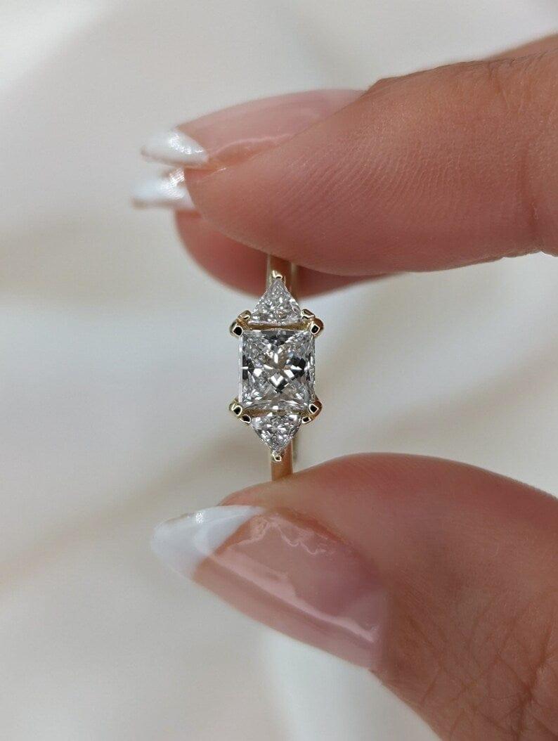 1CT Princess Cut Lab-Grown Diamond Three Stone Engagement Ring - JBR Jeweler