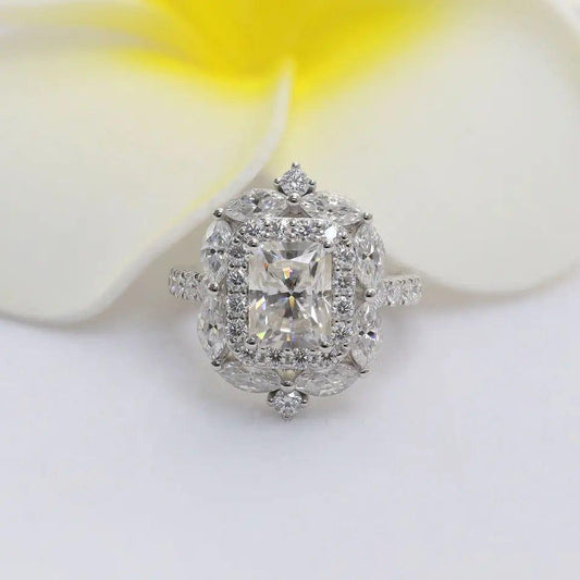1Ct Radiant Shape Lab Grown Diamond Designer Halo Engagement Ring - JBR Jeweler