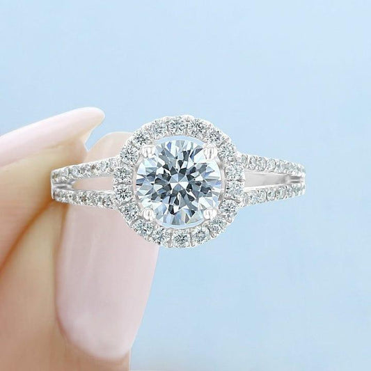 1CT Round Cut Lab Grown Diamond Halo Split Shank Engagement Ring - JBR Jeweler