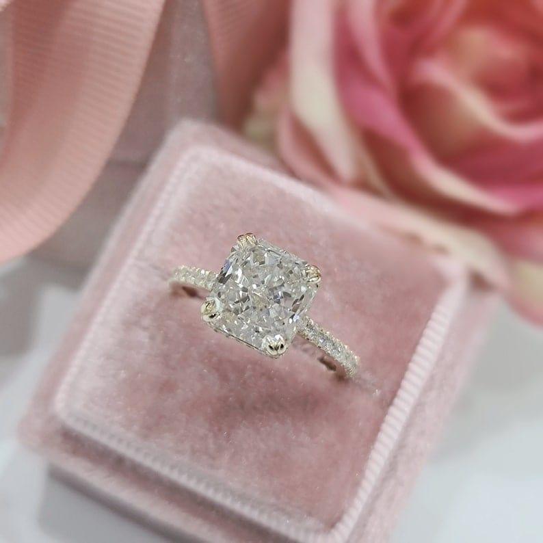 1CT square Radiant Cut Halo Lab-Grown Diamond Engagement Ring - JBR Jeweler