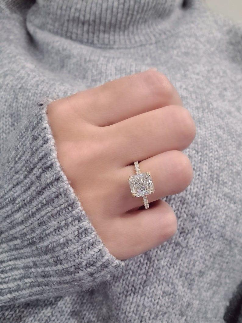 1CT square Radiant Cut Halo Lab-Grown Diamond Engagement Ring - JBR Jeweler