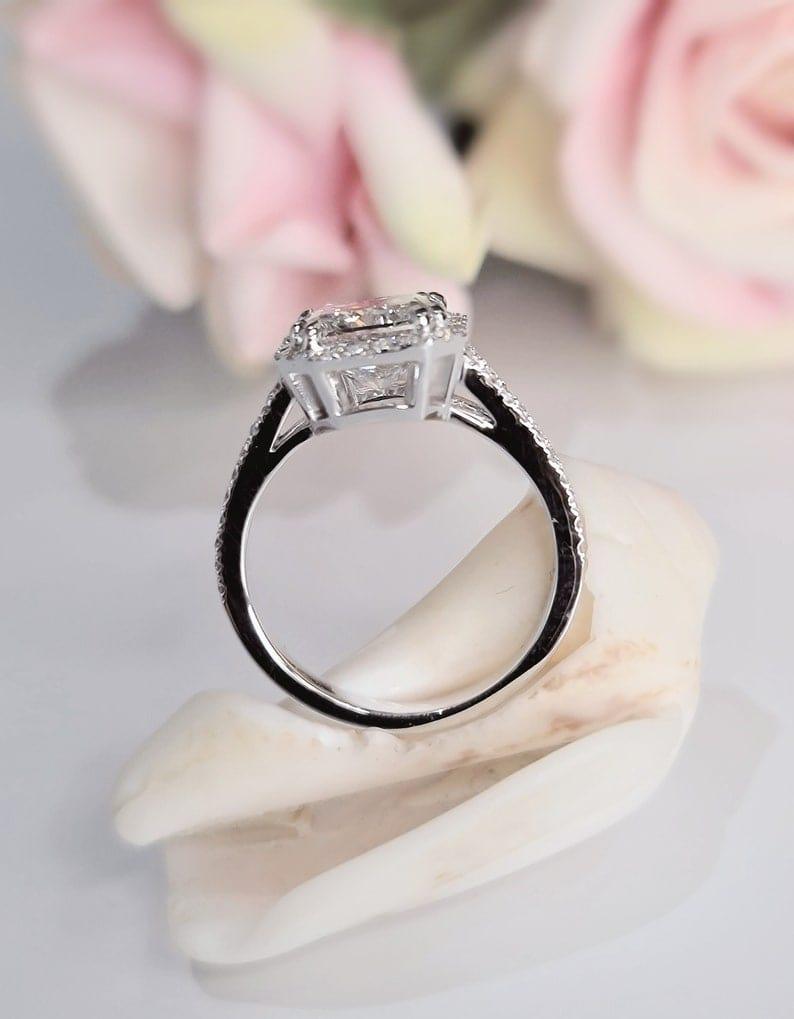 1CT Square Radiant Cut Lab-Grown Diamond Halo Split Shank Engagement Ring - JBR Jeweler