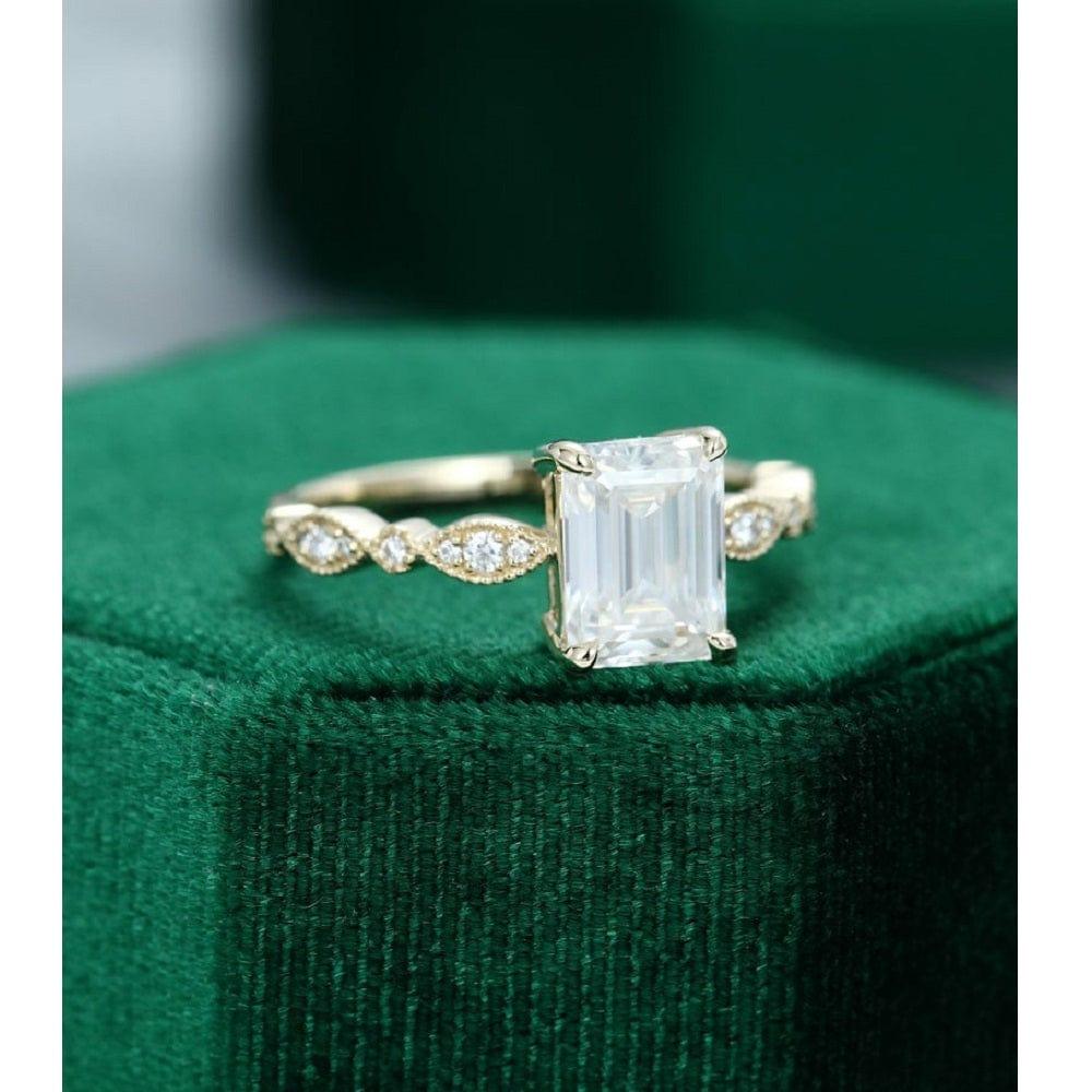 2.0 CT Emerald Cut Wedding Milgrain Bridal Anniversary Moissanite Engagement Ring - JBR Jeweler