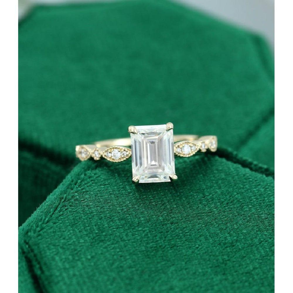 2.0 CT Emerald Cut Wedding Milgrain Bridal Anniversary Moissanite Engagement Ring - JBR Jeweler
