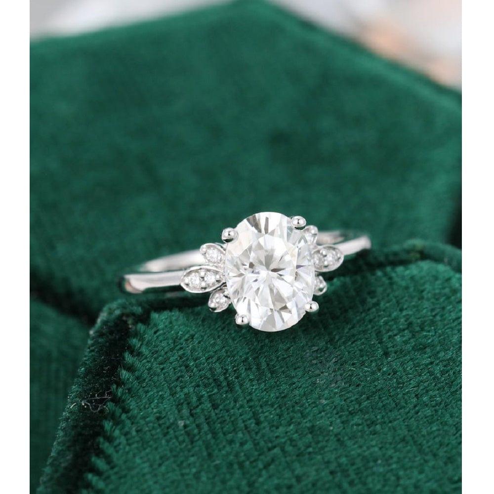 2.0 CT Oval Cut Unique Bridal White Gold Flower Moissanite Engagement Ring - JBR Jeweler