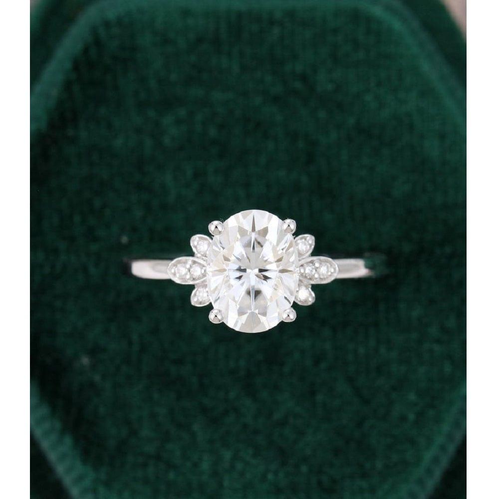 2.0 CT Oval Cut Unique Bridal White Gold Flower Moissanite Engagement Ring - JBR Jeweler