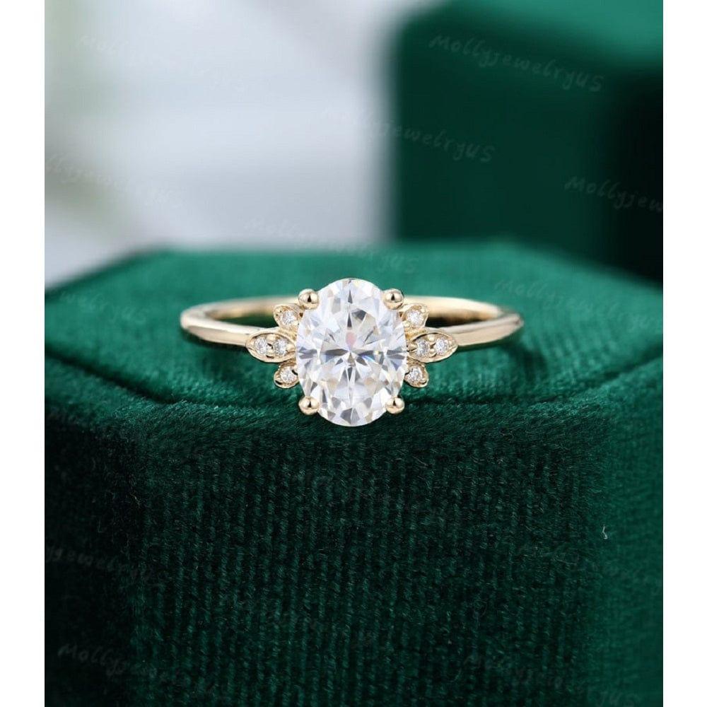 2.00 CT Yellow Gold Oval Moissanite Engagement Ring Flower Bridal Anniversary Gift - JBR Jeweler