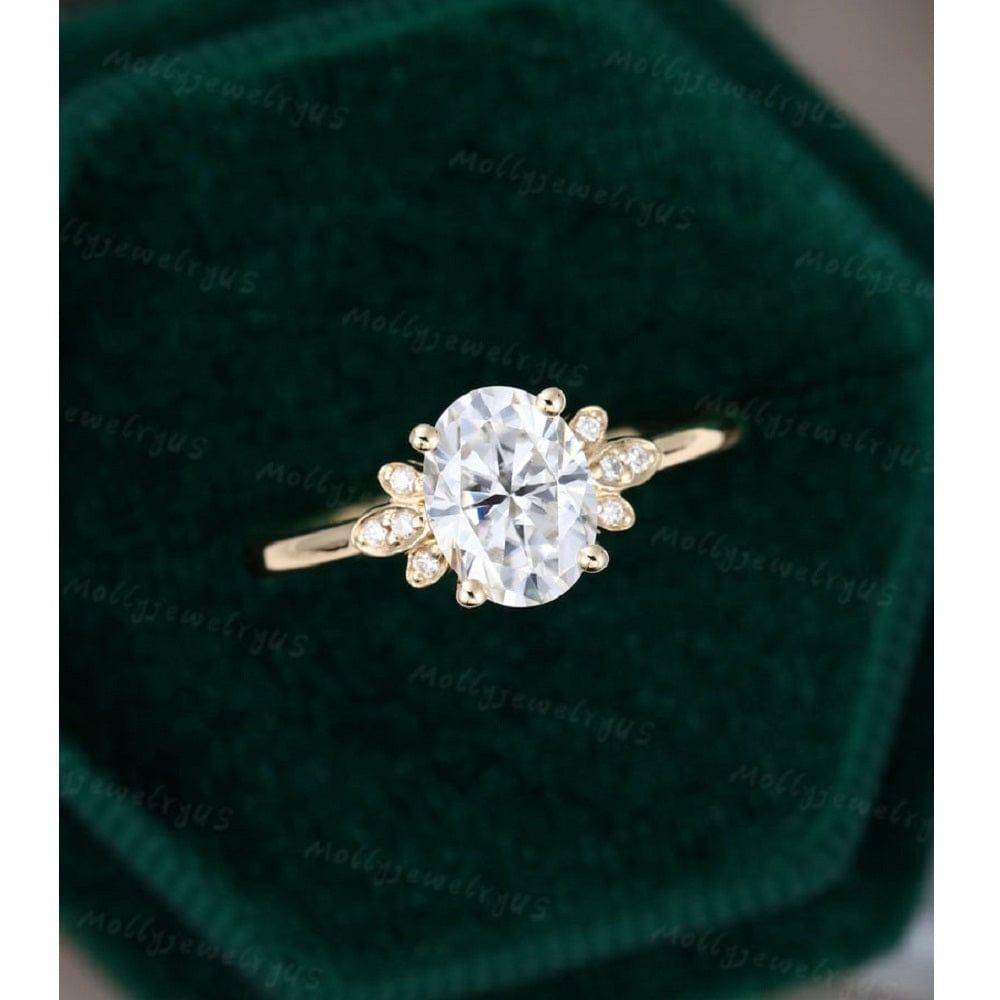 2.00 CT Yellow Gold Oval Moissanite Engagement Ring Flower Bridal Anniversary Gift - JBR Jeweler
