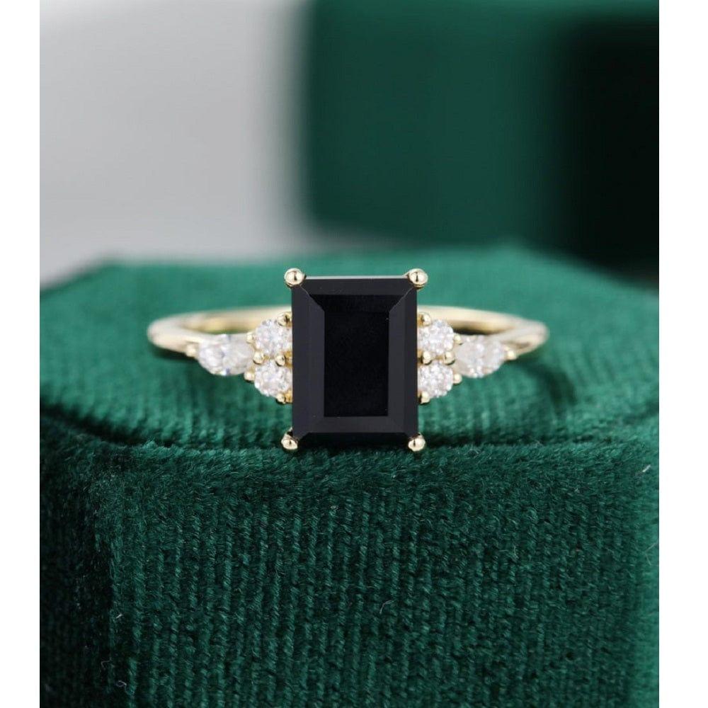 2.00 Emerald Cut Black Moissanite Yellow Gold Women Engagement Ring - JBR Jeweler