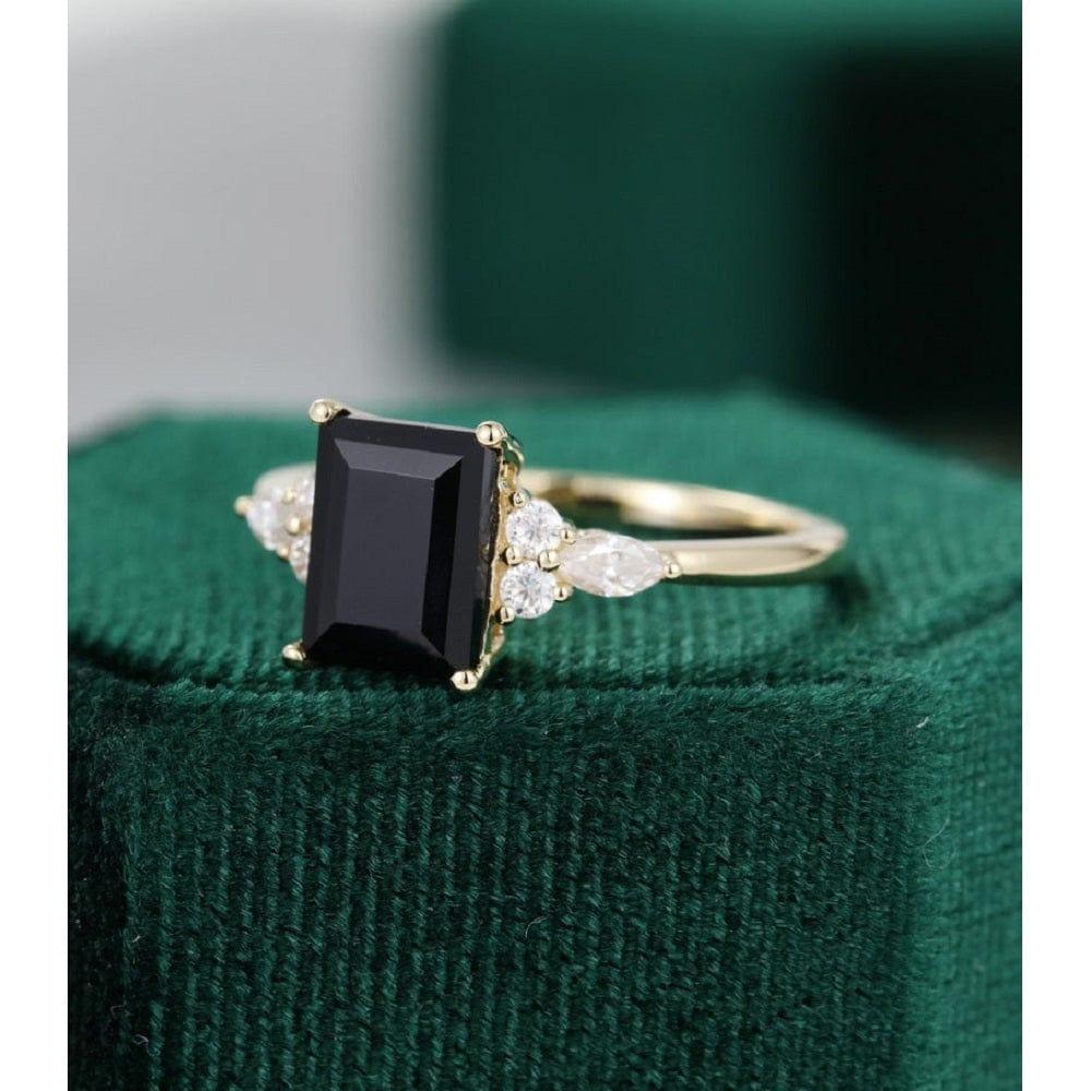 2.00 Emerald Cut Black Moissanite Yellow Gold Women Engagement Ring - JBR Jeweler