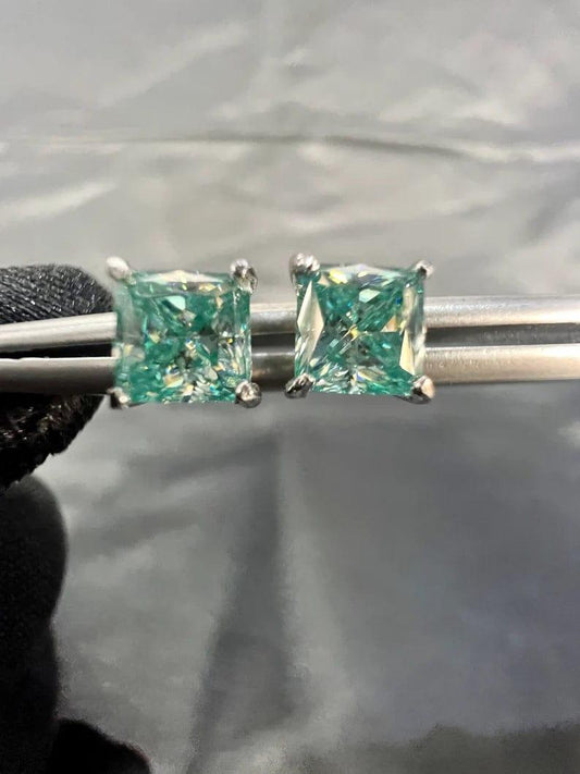 2.00 TCW Princess Cut Green Moissanite Stud Earring - JBR Jeweler