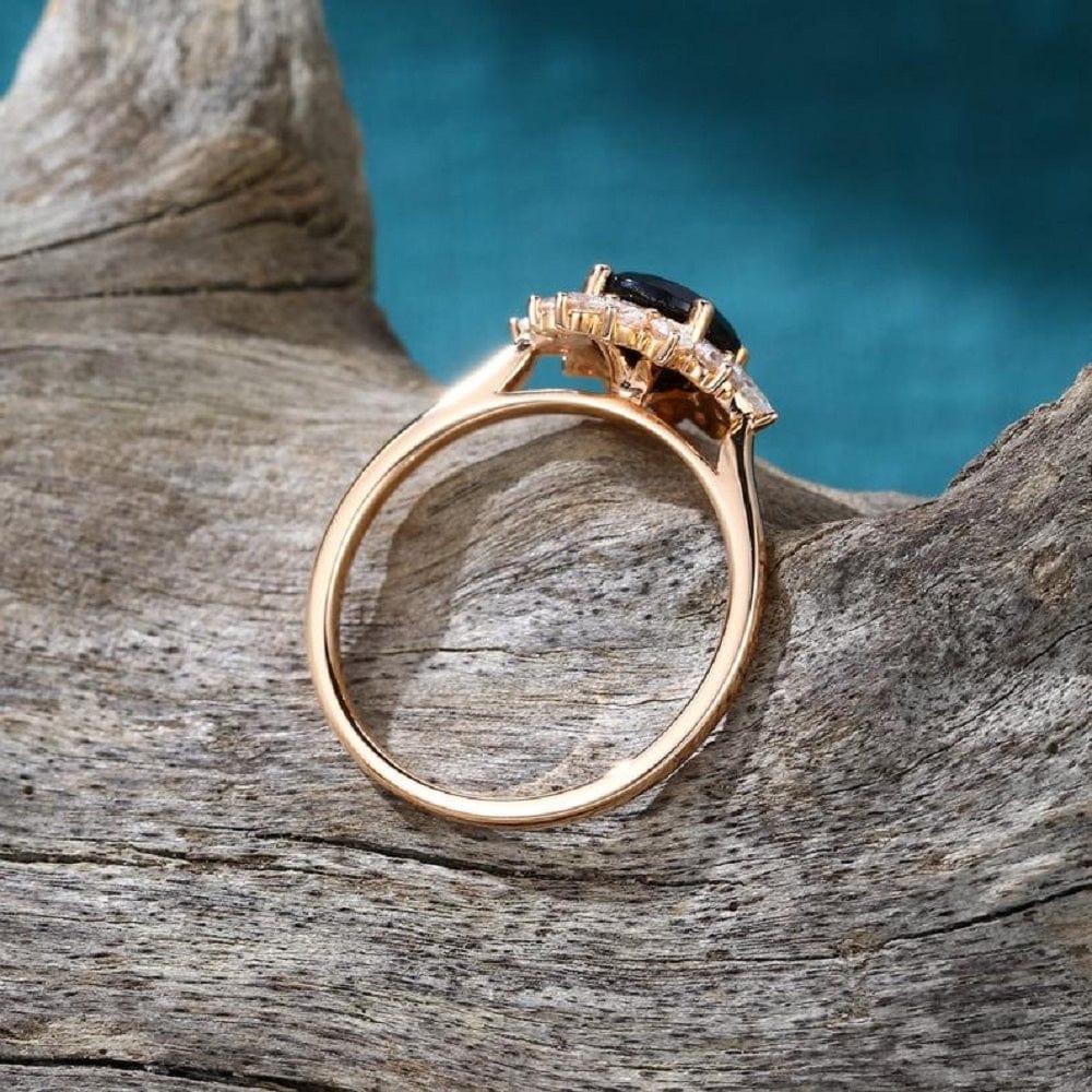 2.00CT Black Vintage Halo Floral Ring Rose Gold Cluster Moissanite Engagement Ring - JBR Jeweler