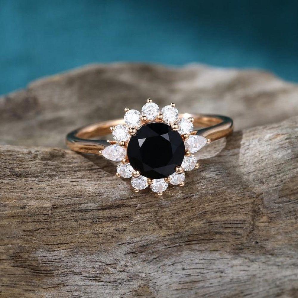 2.00CT Black Vintage Halo Floral Ring Rose Gold Cluster Moissanite Engagement Ring - JBR Jeweler