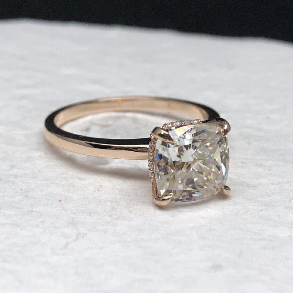 2.00Ct Cushion Cut Rose Gold Hidden Halo Moissanite Engagement Wedding Ring - JBR Jeweler