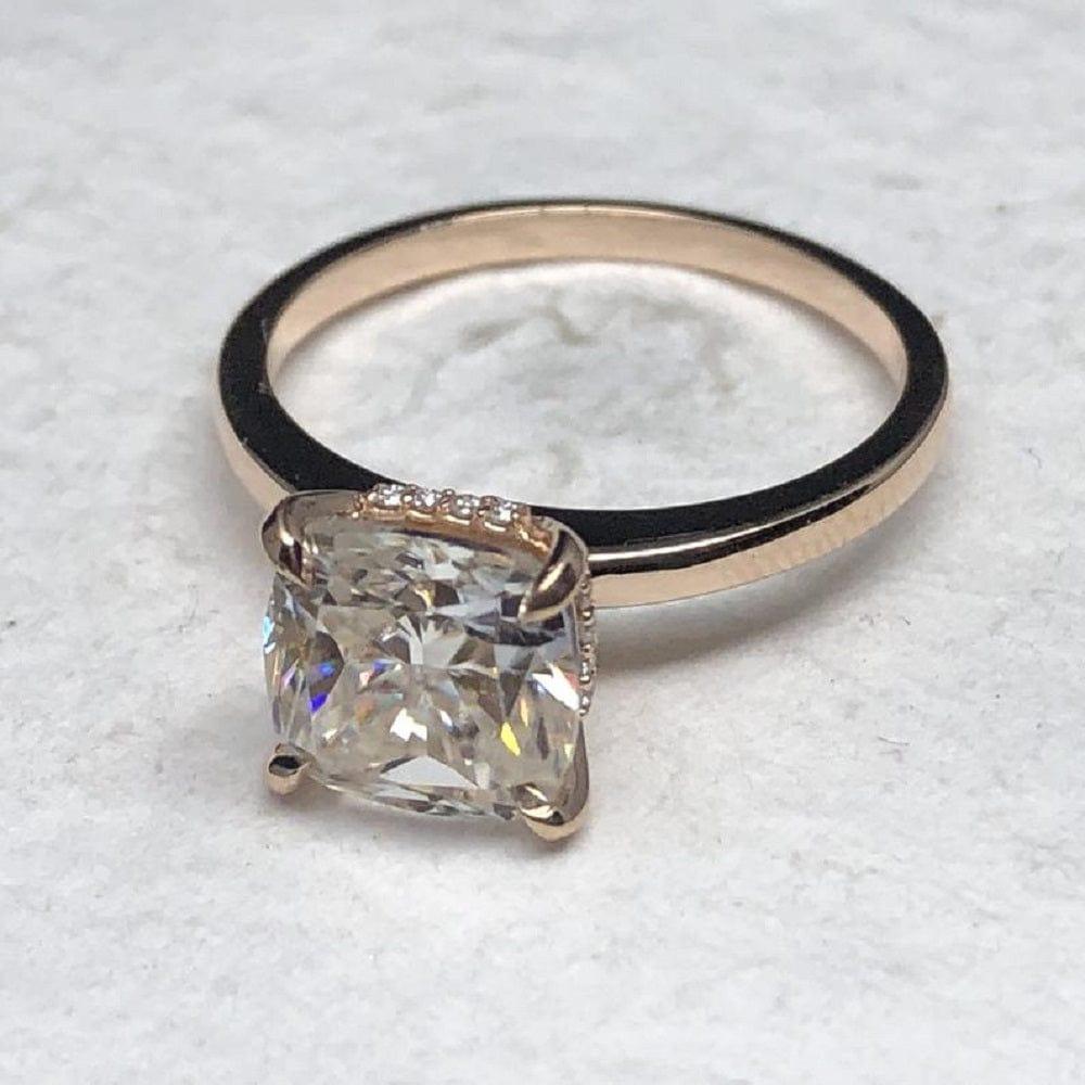 2.00Ct Cushion Cut Rose Gold Hidden Halo Moissanite Engagement Wedding Ring - JBR Jeweler