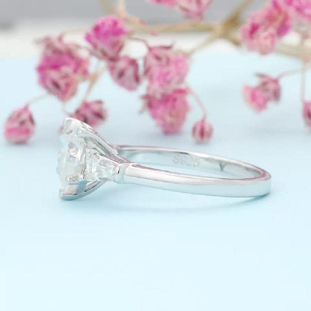 2.00CT Heart Shaped 3 Stone Tapered Moissanite Engagement Anniversary Ring - JBR Jeweler