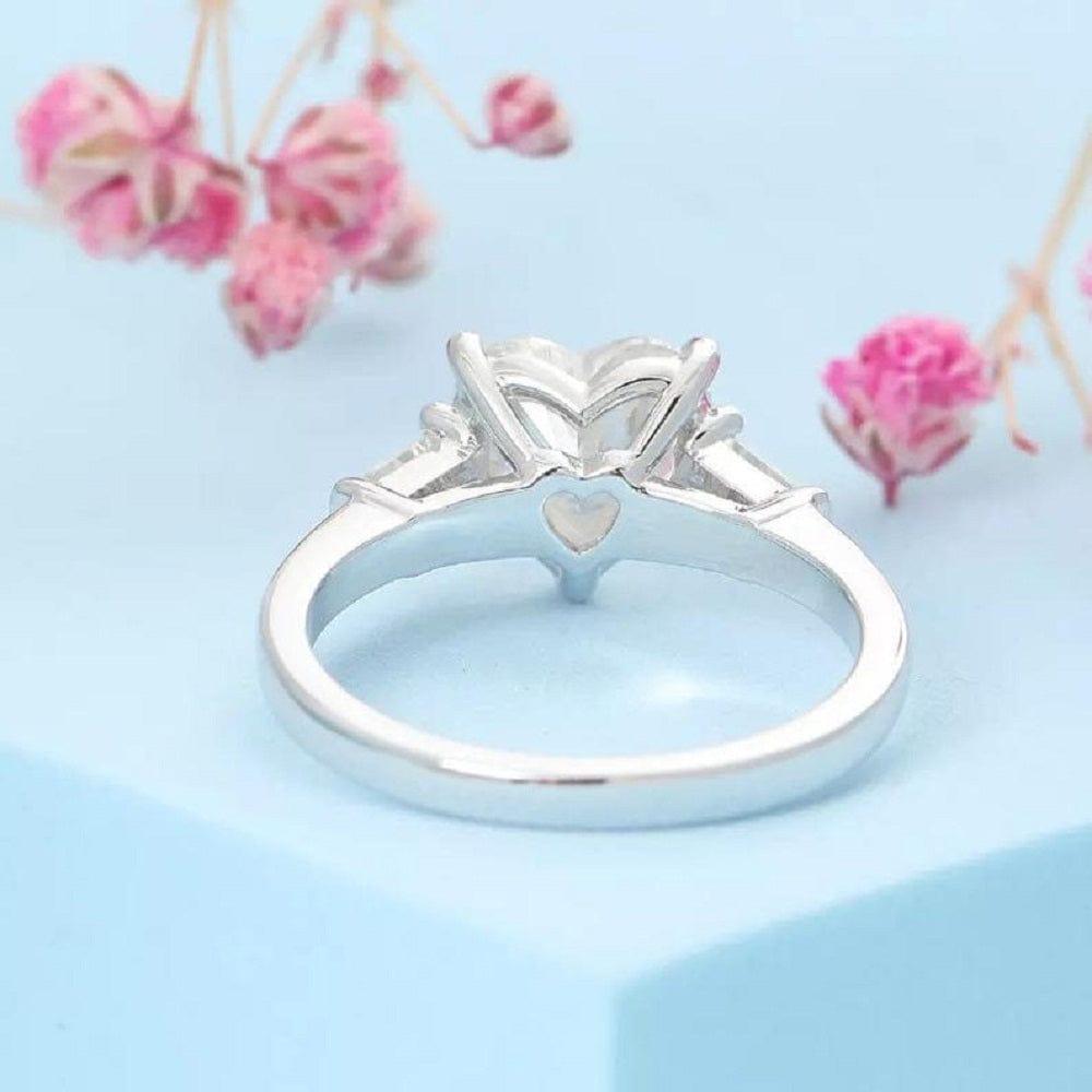 2.00CT Heart Shaped 3 Stone Tapered Moissanite Engagement Anniversary Ring - JBR Jeweler