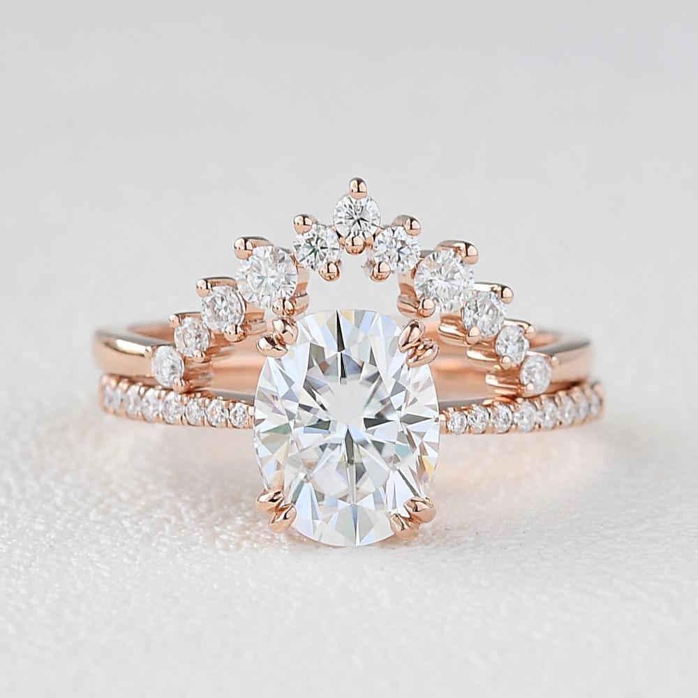 2.00CT Oval Cut Lab-Grown Diamond Twist Halo Bridal Set Ring (2Pcs) - JBR Jeweler
