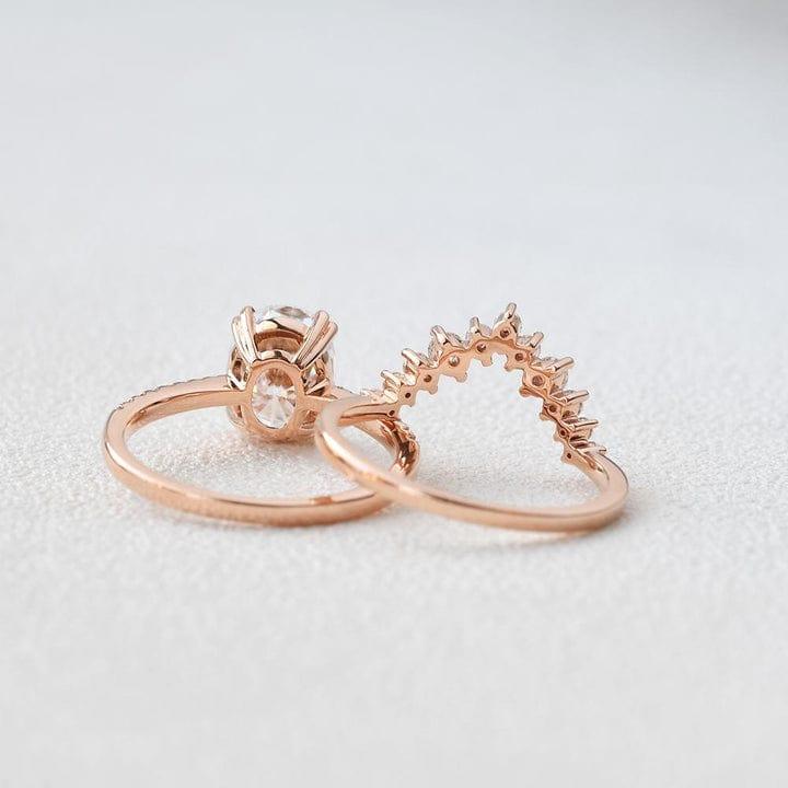 2.00CT Oval Cut Lab-Grown Diamond Twist Halo Bridal Set Ring (2Pcs) - JBR Jeweler