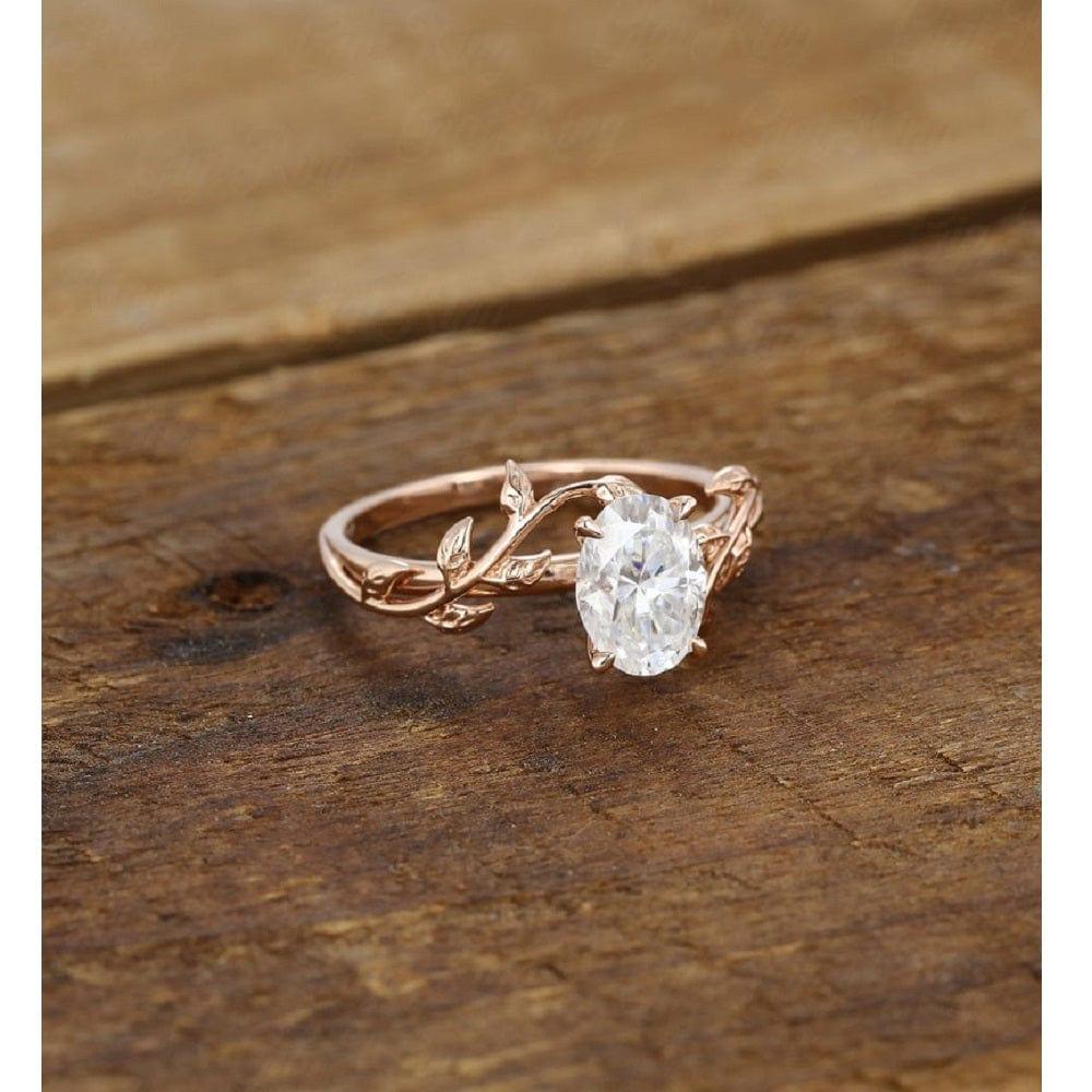2.00CT Oval Cut Leaf Flower Alternative Rose Gold Moissanite Engagement Ring - JBR Jeweler