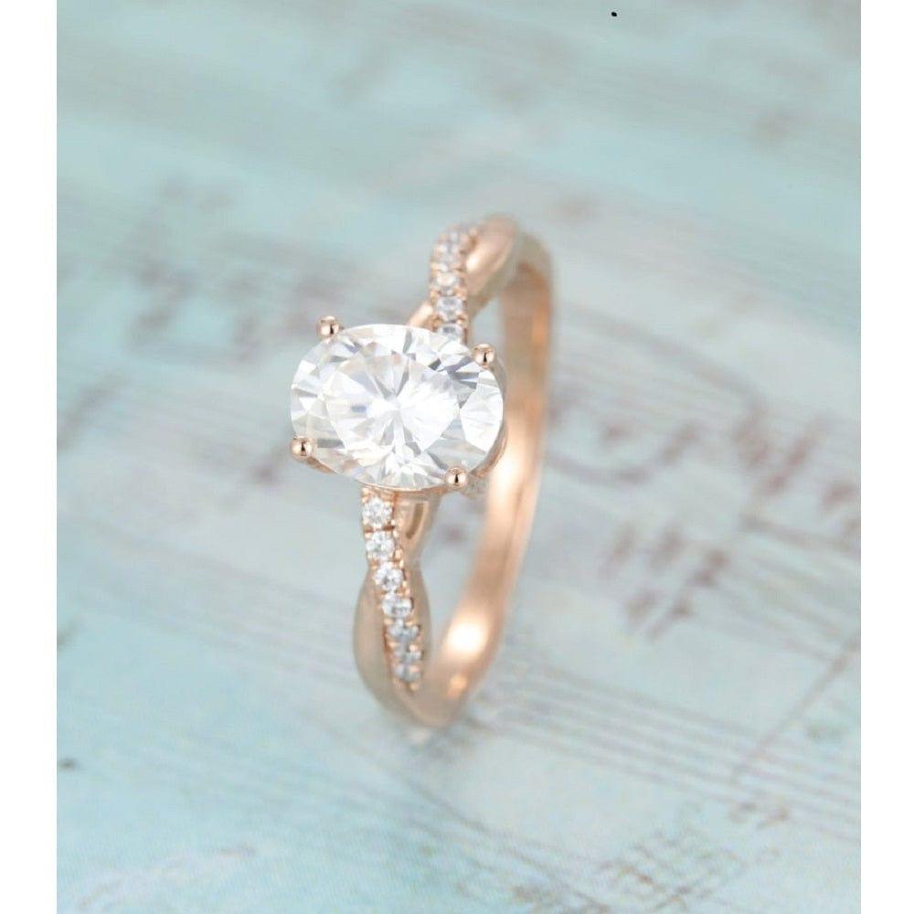2.00CT Oval Cut Rose Gold Twisted Diamond Wedding Moissanite Engagement Ring - JBR Jeweler