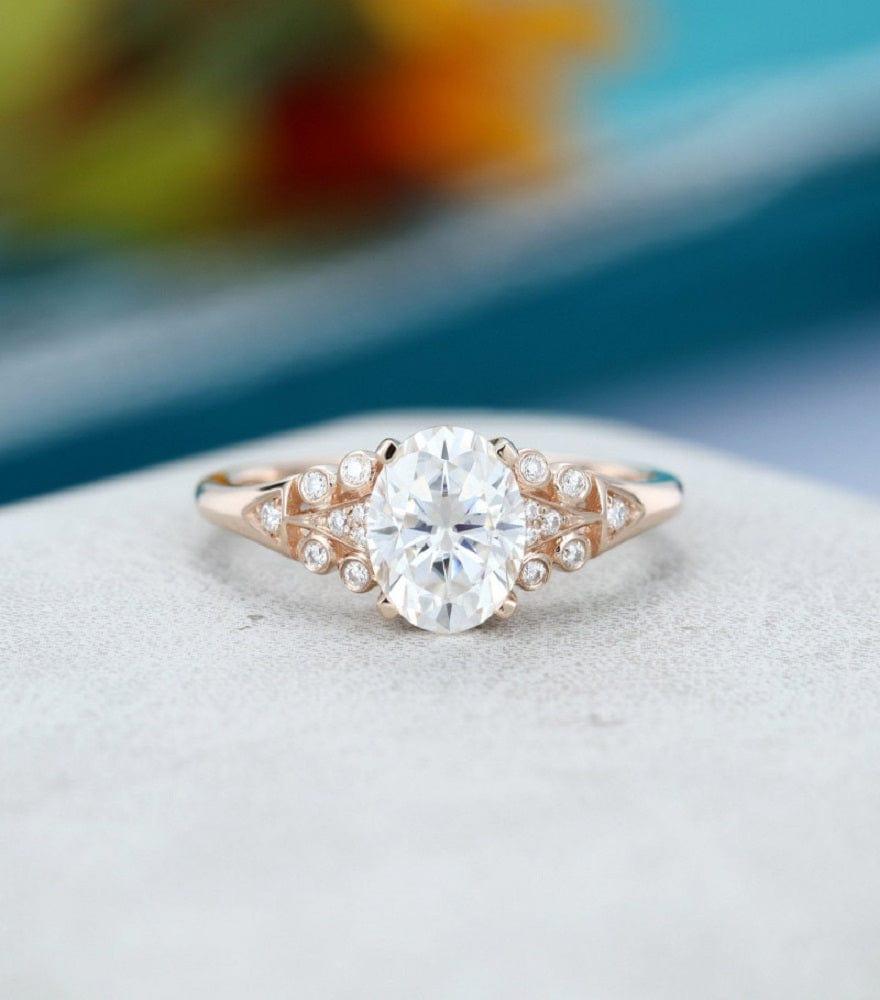 2.00CT Oval Cut Rose Gold Unique Cluster Vintage Wedding Moissanite Engagement Ring - JBR Jeweler