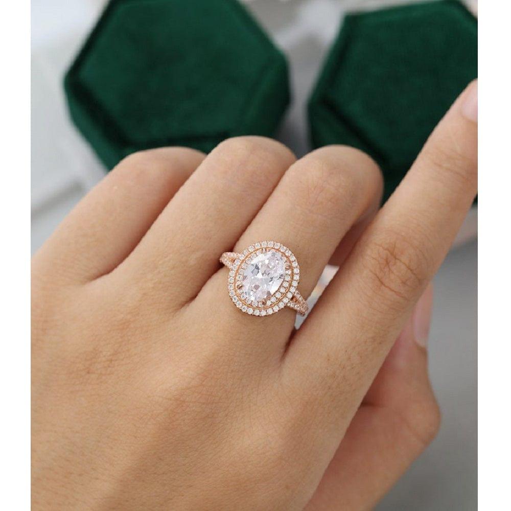 2.00CT Oval Cut Split Shank Double Halo Wedding Moissanite Engagement Ring - JBR Jeweler
