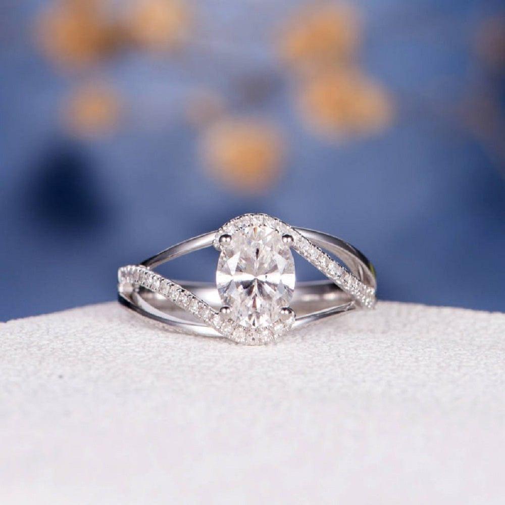 2.00CT Oval Cut White Gold Split Shank Curved Moissanite Engagement Anniversary Ring Gift - JBR Jeweler