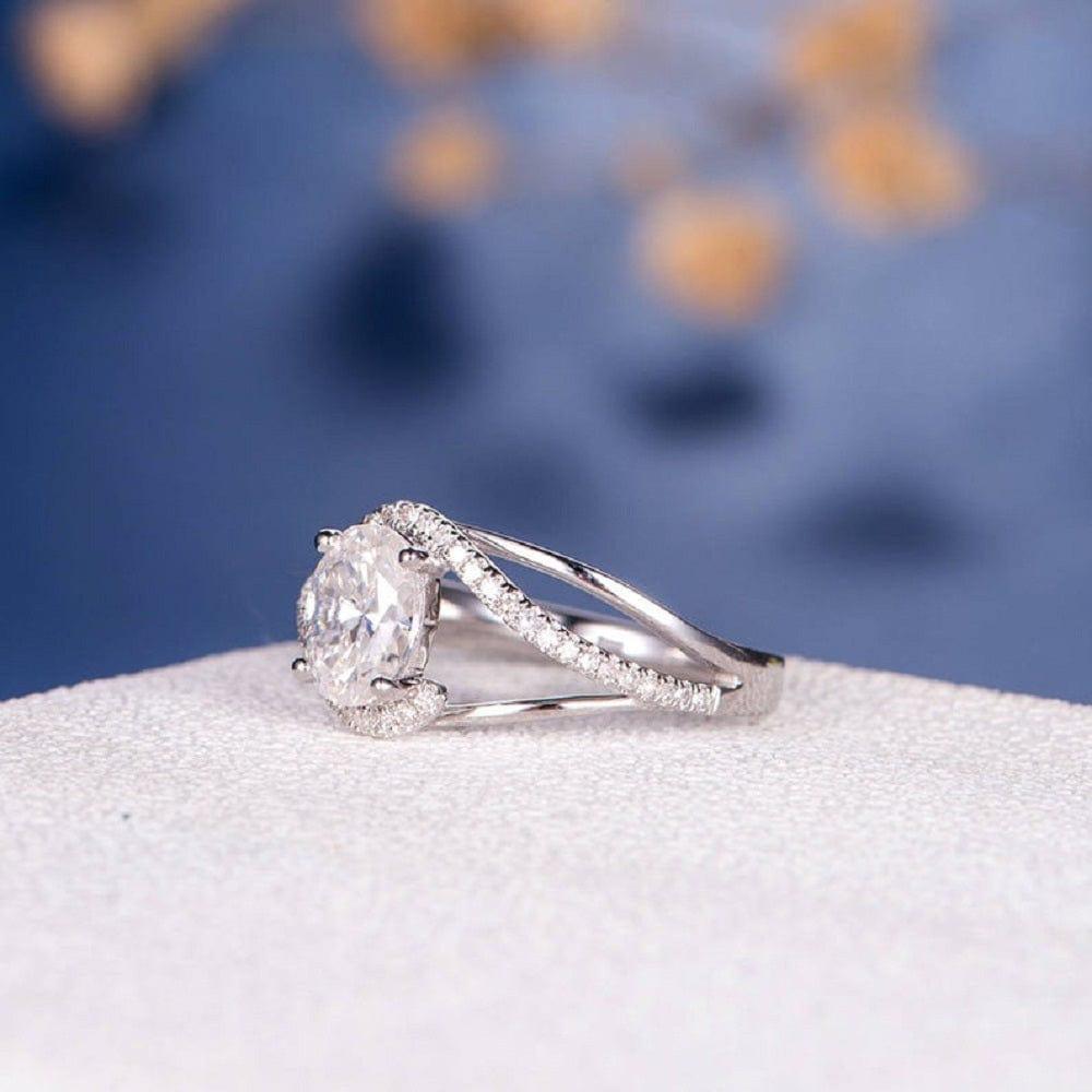 2.00CT Oval Cut White Gold Split Shank Curved Moissanite Engagement Anniversary Ring Gift - JBR Jeweler