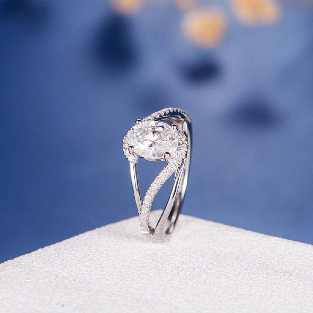 JBR Jeweler Moissanite Engagement Ring 2.00CT Oval Cut White Gold Split Shank Curved Moissanite Engagement Anniversary Ring Gift