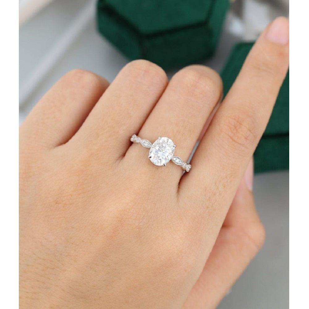 2.00CT Oval Cut White Gold Wedding Milgrain Bridal Anniversary Moissanite Engagement Ring - JBR Jeweler