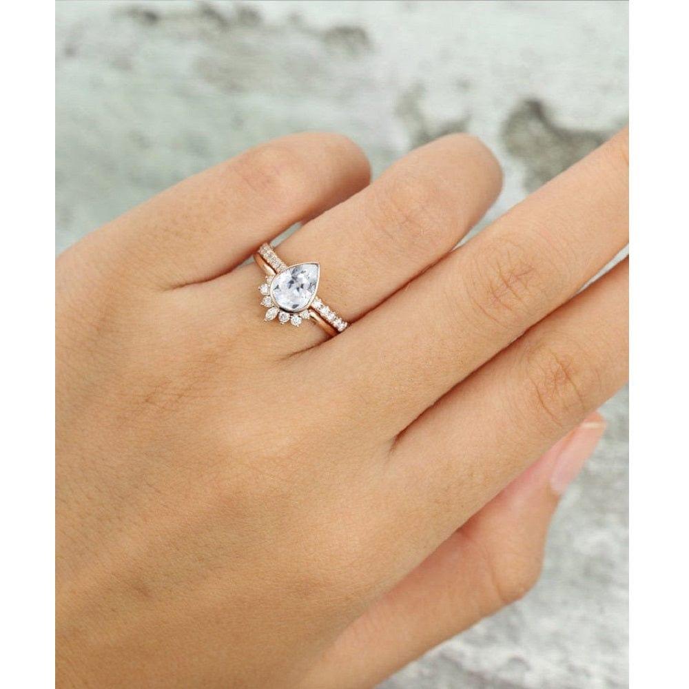 2.00CT Pear Cut Moissanite Engagement Ring Unique Curved Bridal Set Gift For Woman - JBR Jeweler