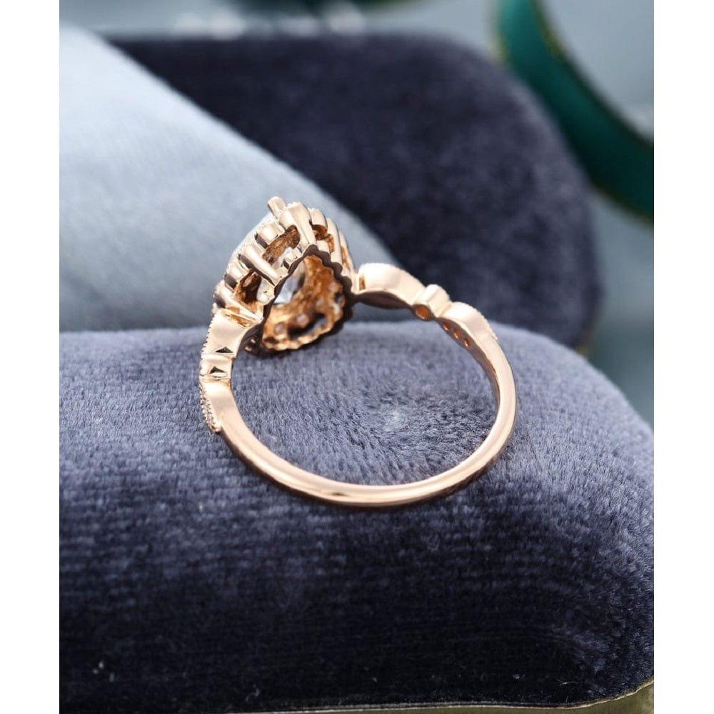 JBR Jeweler Moissanite Engagement Ring 2.00Ct Pear Cut Rose Gold Milgrain Halo Vintage Promise Moissanite Engagement Ring