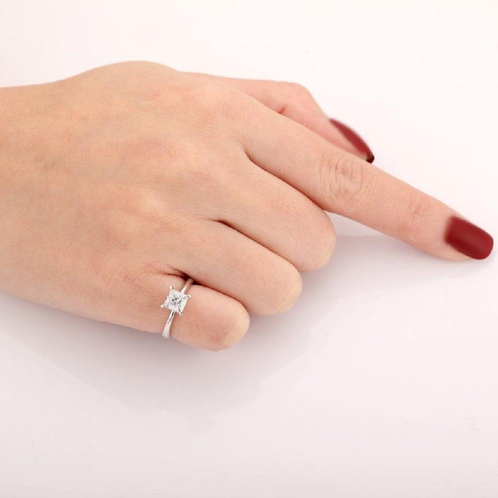 2.00CT Princess Cut White Gold Minimalist Solitaire Moissanite Engagement Ring - JBR Jeweler