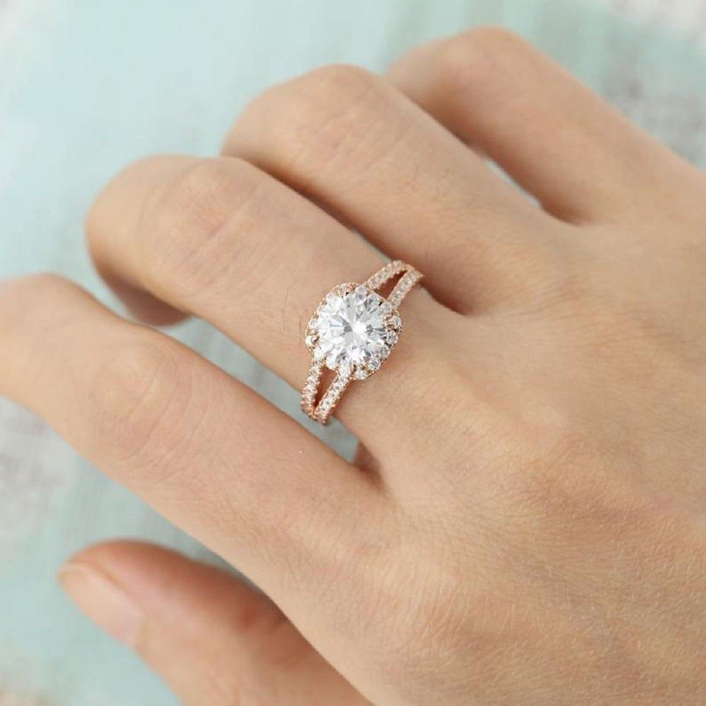 2.00CT Round Cut Halo Half Eternity Split Shank Wedding Promise Moissanite Engagement Ring - JBR Jeweler