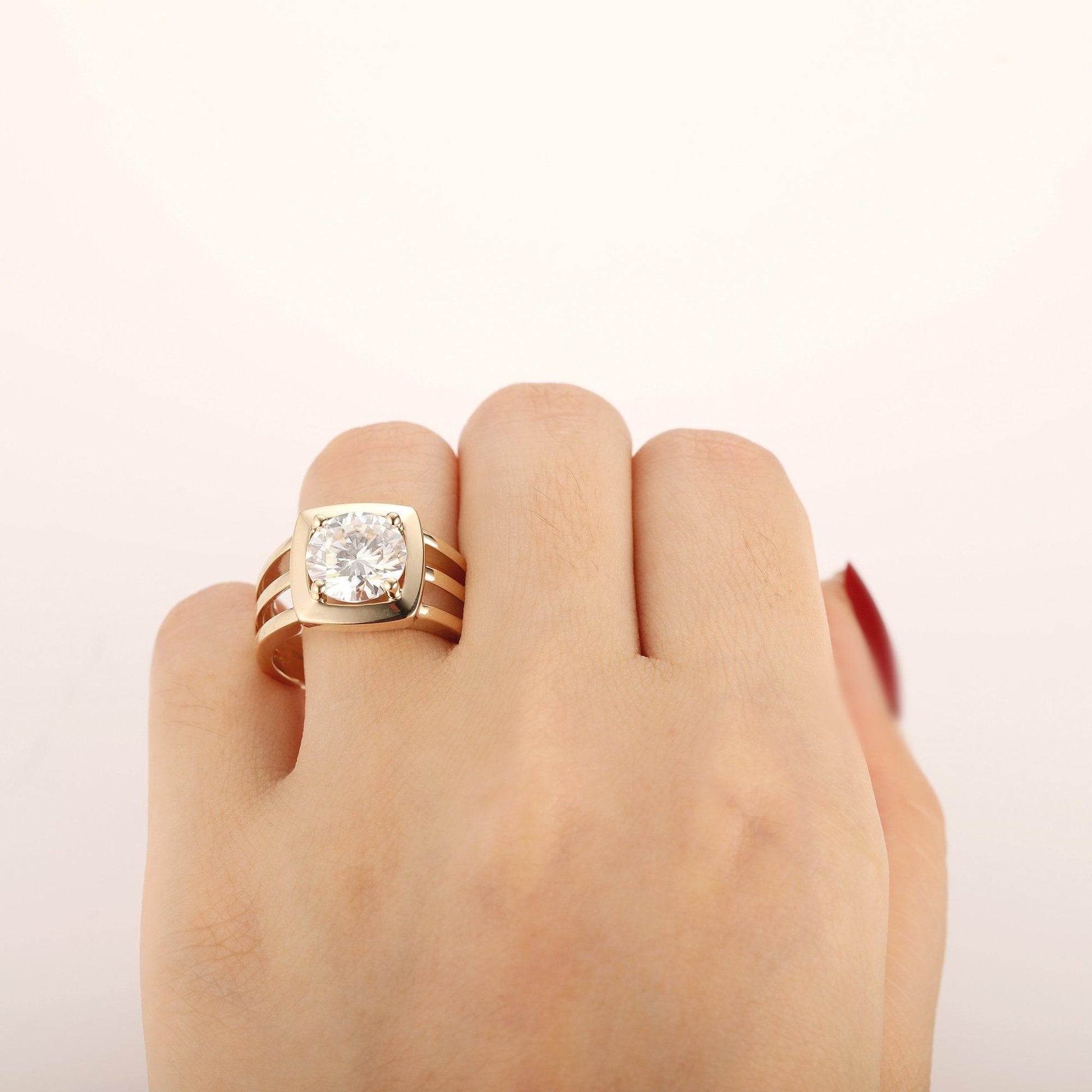 2.00CT Round Cut Moissanite 14k Yellow Gold Engagement Anniversary Ring For Women - JBR Jeweler