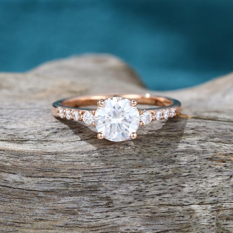 2.00CT Round Cut Rose gold Side Stones Promise anniversary Moissanite engagement ring - JBR Jeweler