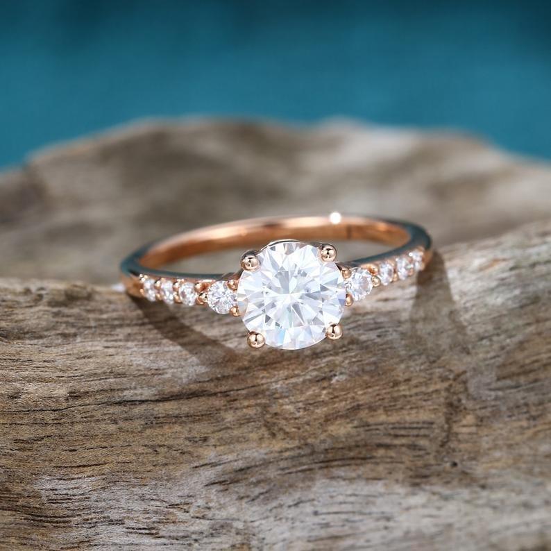 2.00CT Round Cut Rose gold Side Stones Promise anniversary Moissanite engagement ring - JBR Jeweler