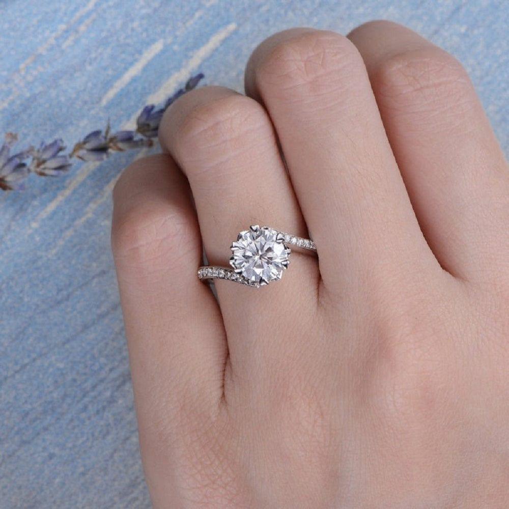 2.00CT Round Cut White Gold Bypass Tapered Moissanite Engagement Promise Ring - JBR Jeweler